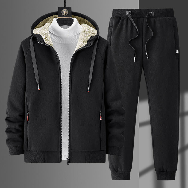 Men's fleece-lined leisure jogging suit set with hoodie and tapered jogging pants Chichicherry