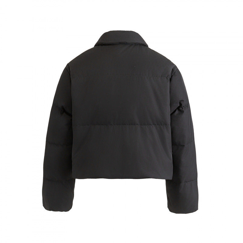 Women's cropped padded transitional jacket in a boxy cut with shirt collar and drawstring Chichicherry