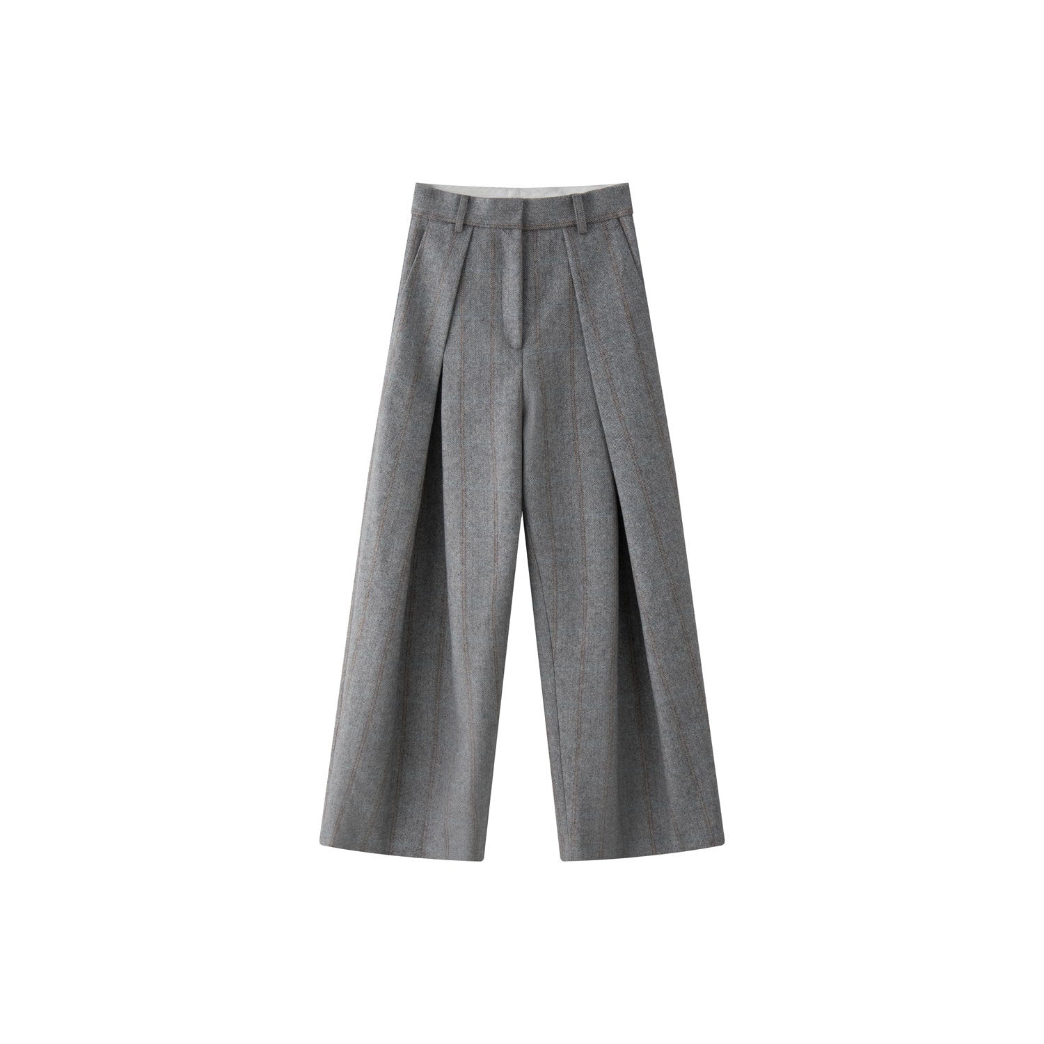 Women's Wide High-Waisted Pleated Trousers made of Wool Blend with Deep Creases and Wide Leg Chichicherry