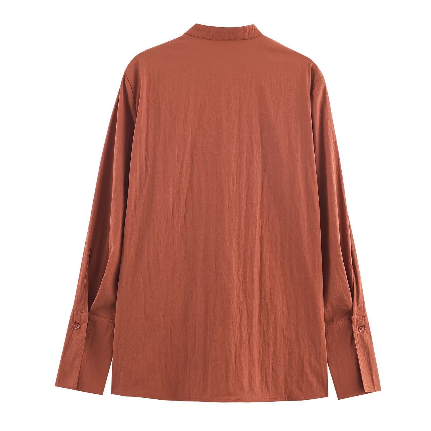 Women's Oversized Shirt Blouse with Mandarin Collar and Full Button Placket Chichicherry