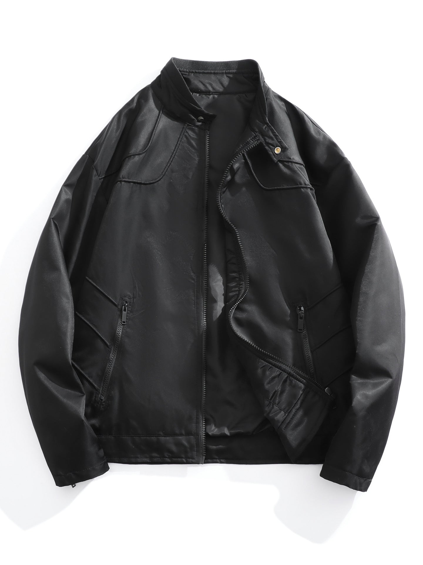 Men's slim water-repellent faux leather transitional jacket with stand-up collar Chichicherry