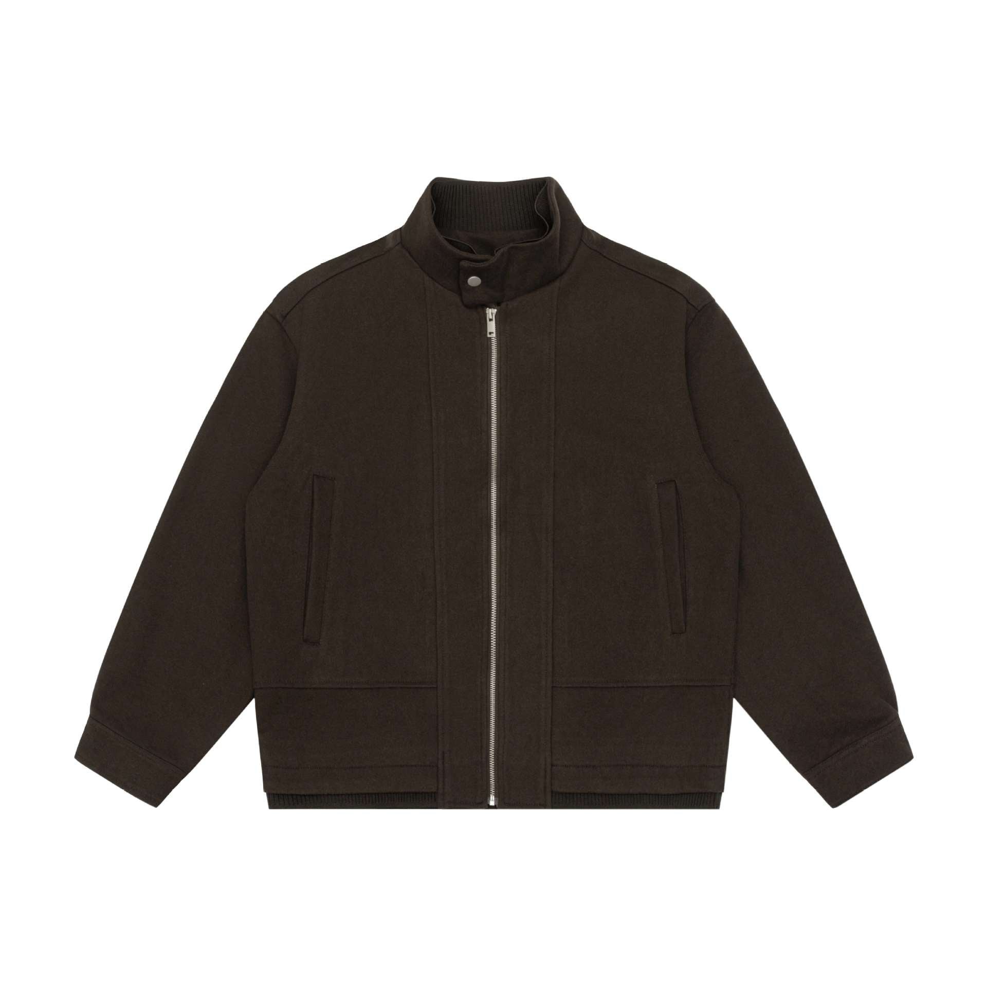 Men's Boxy Wool Blend Zip Blouson with High Ribbed Collar and Concealed Front Flap Chichicherry