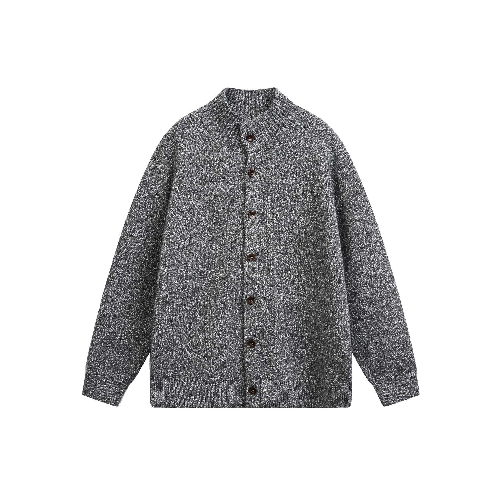 Women's Oversized Cardigan with Raised Ribbed Collar and Wooden Button Closure Chichicherry