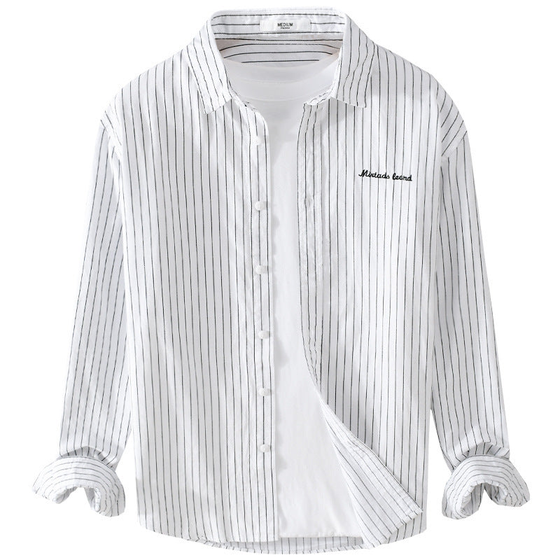 Men's pinstripe layered shirt in overshirt style with subtle chest embroidery Chichicherry