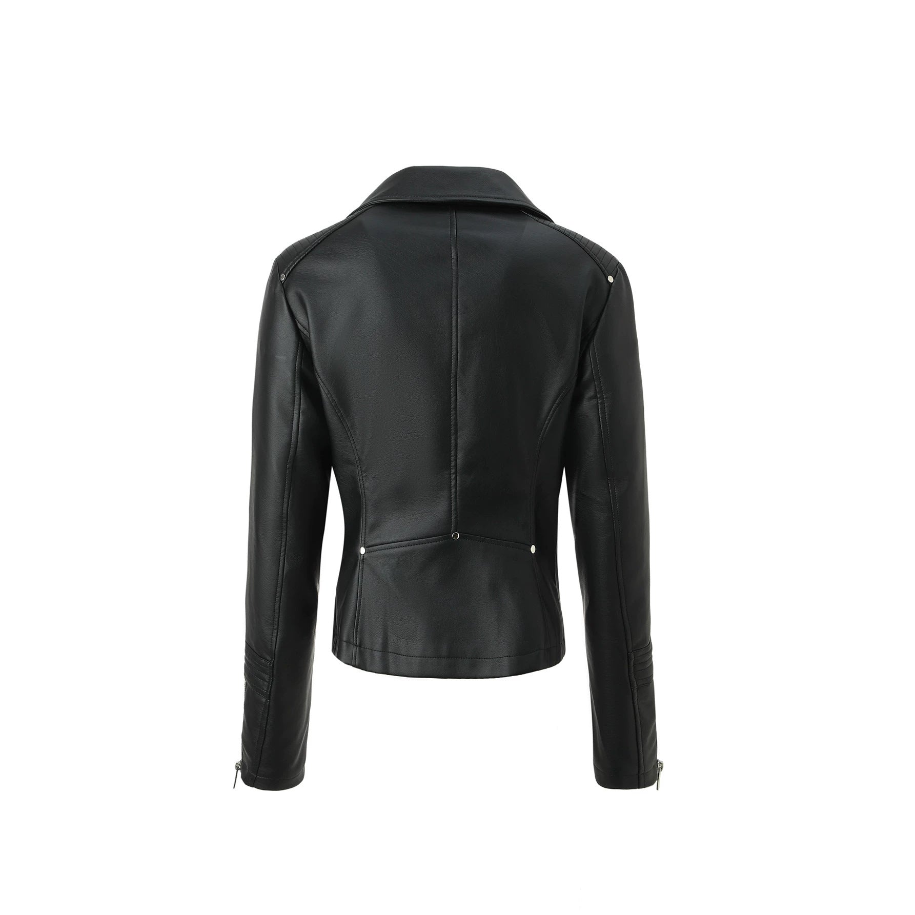 Women's Fitted Biker Jacket made of soft faux leather with quilted shoulder and sleeve section Chichicherry