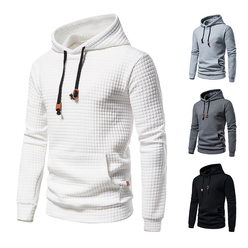 Men's Structured Waffle Hoodie with Kangaroo Pocket and Slim Fit Chichicherry
