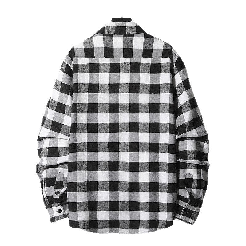 Men's Checked Flannel Shirt Jacket with Chest Pockets and Relaxed Fit Chichicherry