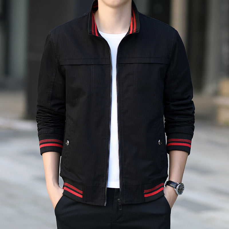 Men's sporty bomber jacket with stand-up collar, zipper and contrasting ribbed cuffs Chichicherry