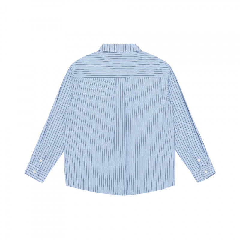 Women's Wide Striped Oversized Shirt with Kent Collar, Full Button Placket, and Contrasting Chest Pocket Chichicherry