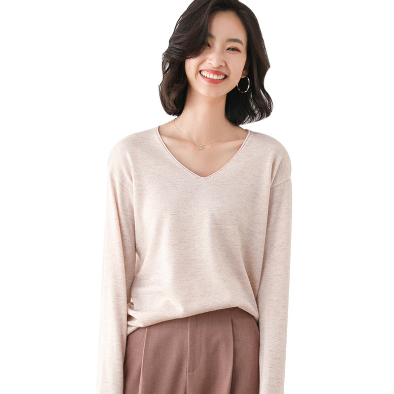 Women's Casual Fine Knit V-Neck Sweater with Dropped Shoulders Chichicherry