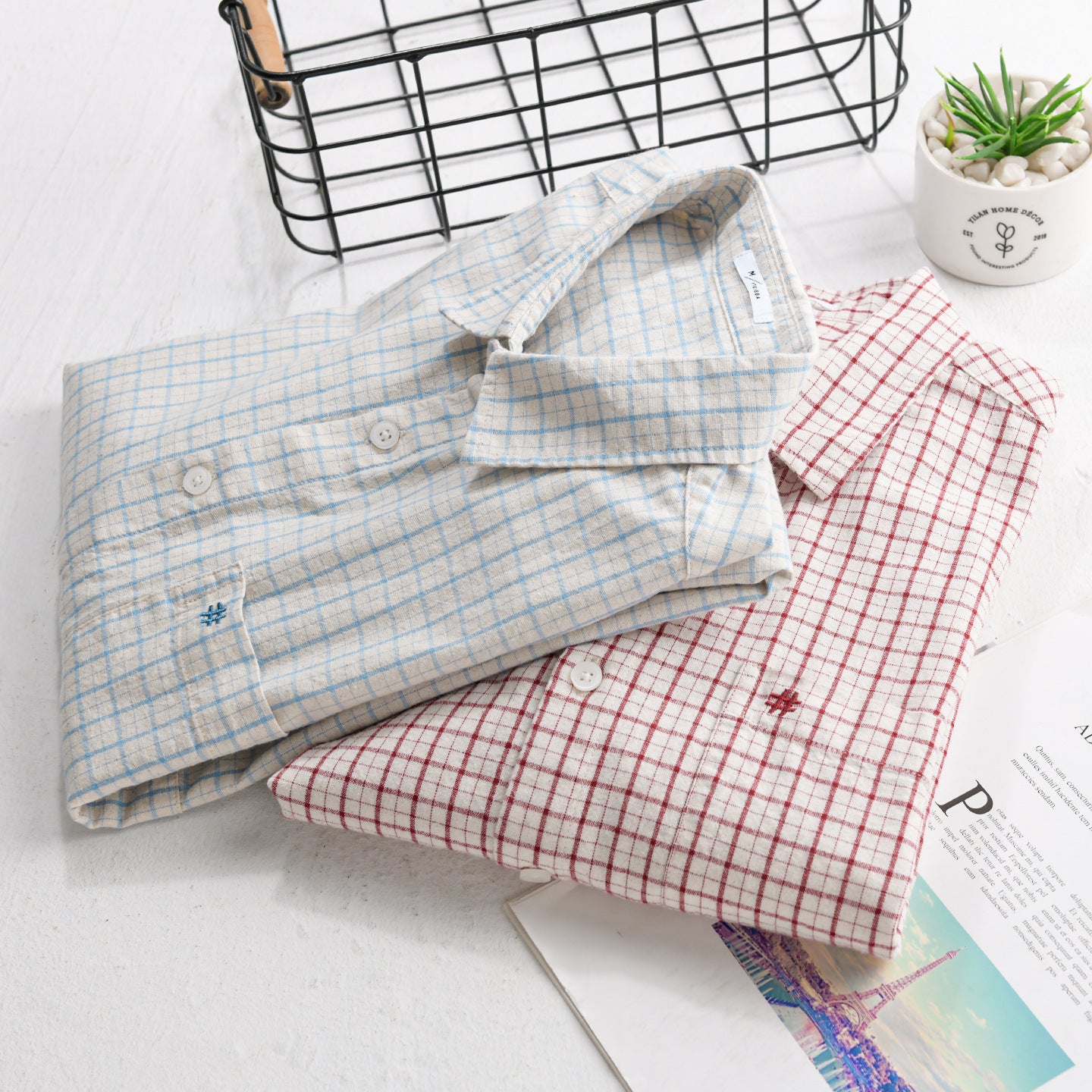 Men's Checked Lightweight Cotton Shirt with Chest Pocket and Relaxed Fit Chichicherry
