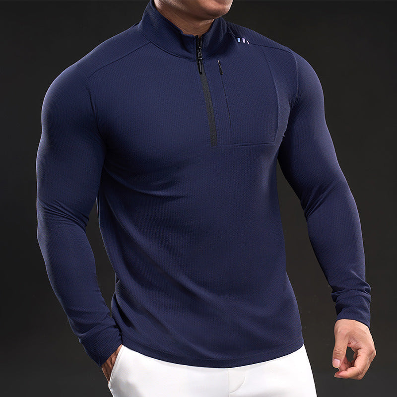 Men's Slim-Fit Thermal Long Sleeve with Stand-Up Collar and Chest Zip Chichicherry