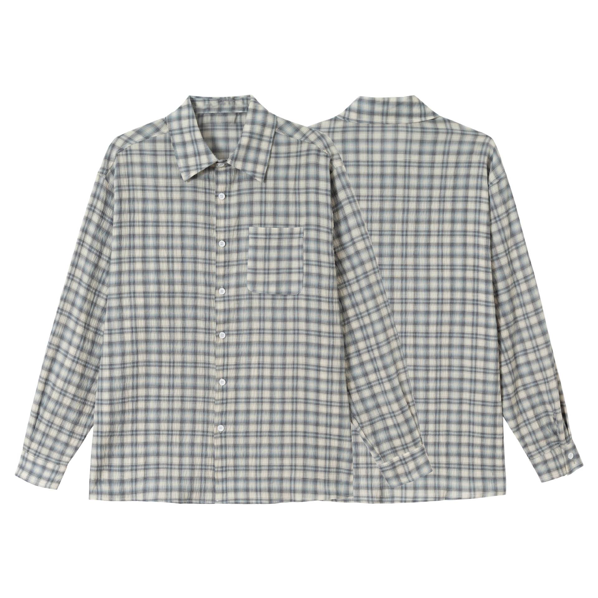 Unisex Oversize Check Blouse with Patch Chest Pocket and Boxy Cut Chichicherry
