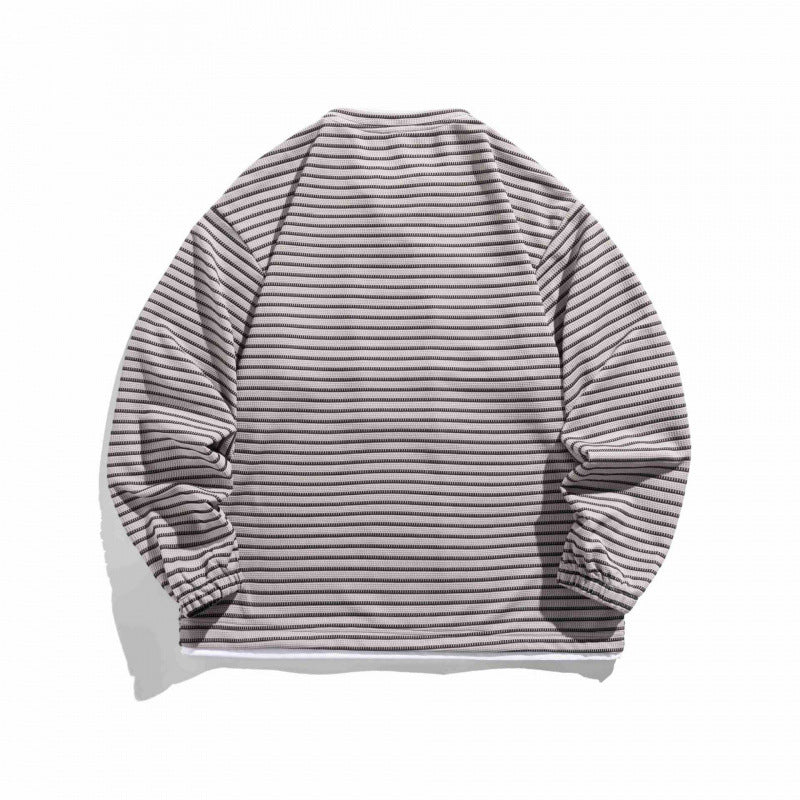 Unisex Striped Oversized Sweater with Lace Collar and Textured Knit Chichicherry