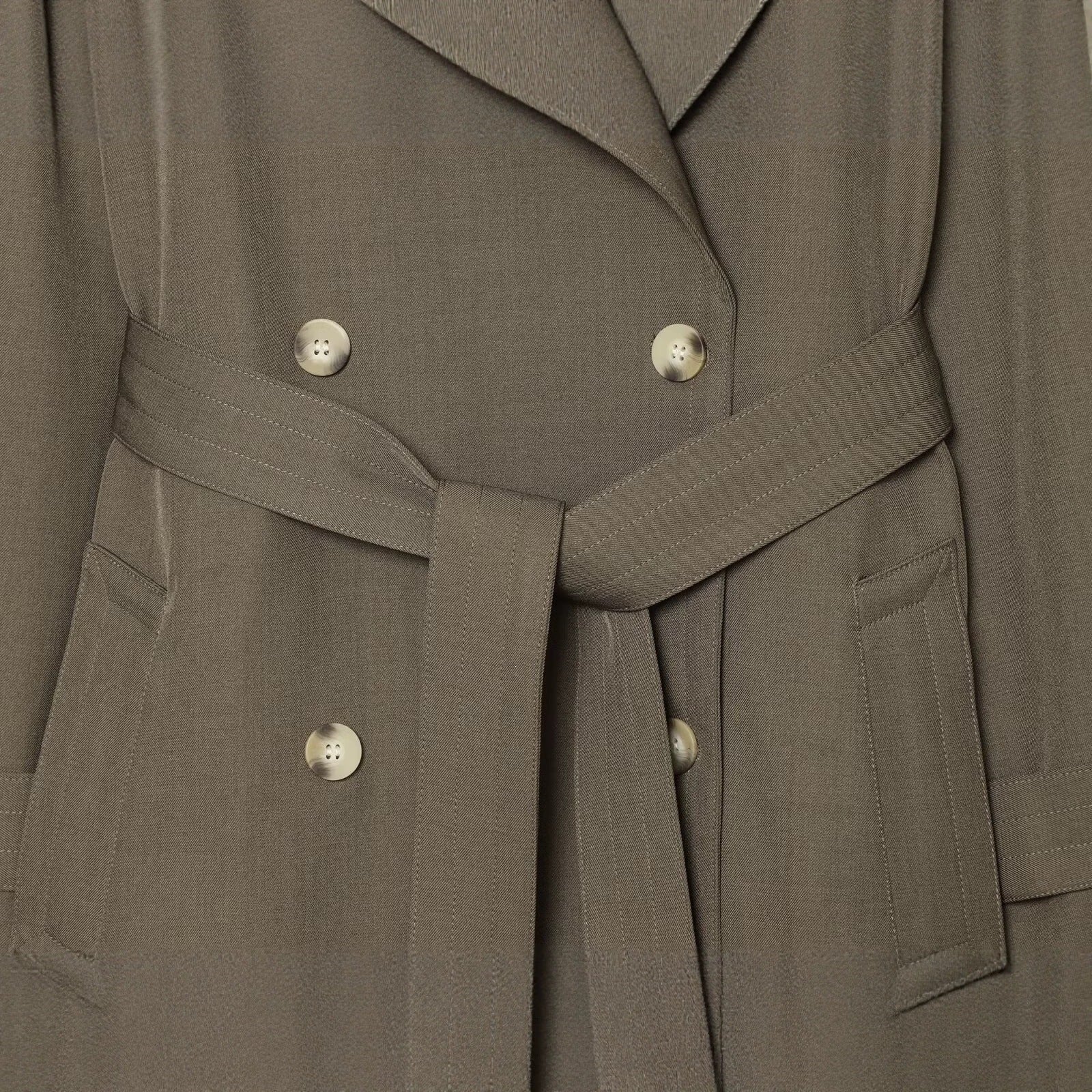 Women's Double-Breasted Trench Coat with Waist Belt and Raglan Sleeves Chichicherry