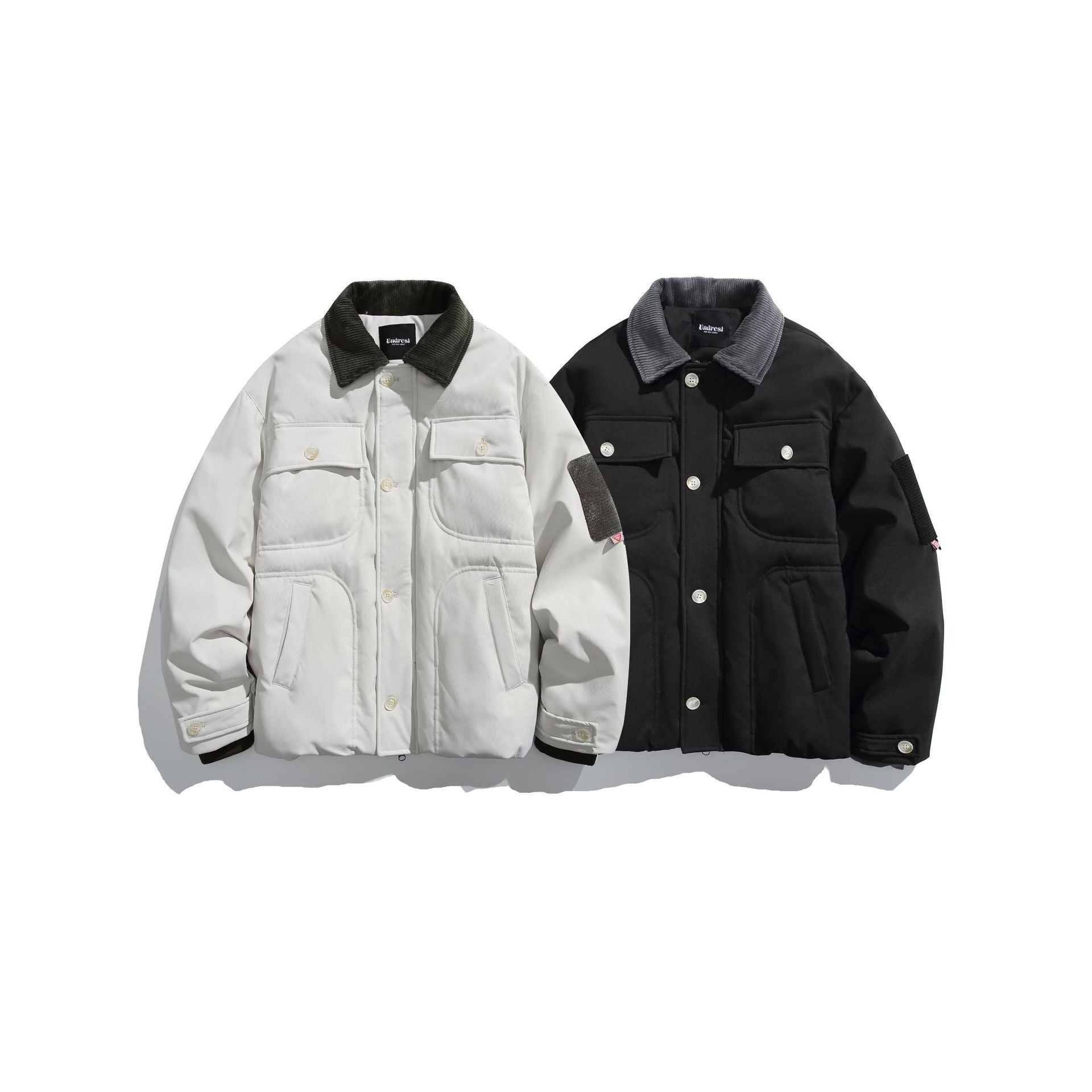 Men's insulated field jacket in workwear style with cord collar, elbow patches, and patch pockets Chichicherry