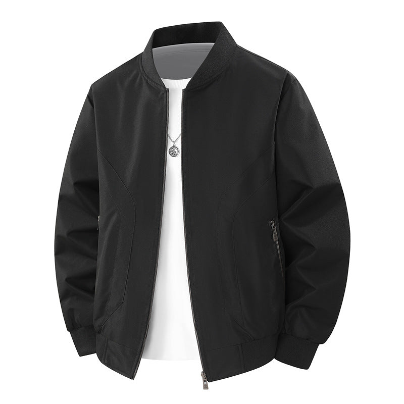 Men's Lightweight Windproof Bomber Jacket with Ribbed Cuffs and Zipper Pockets Chichicherry