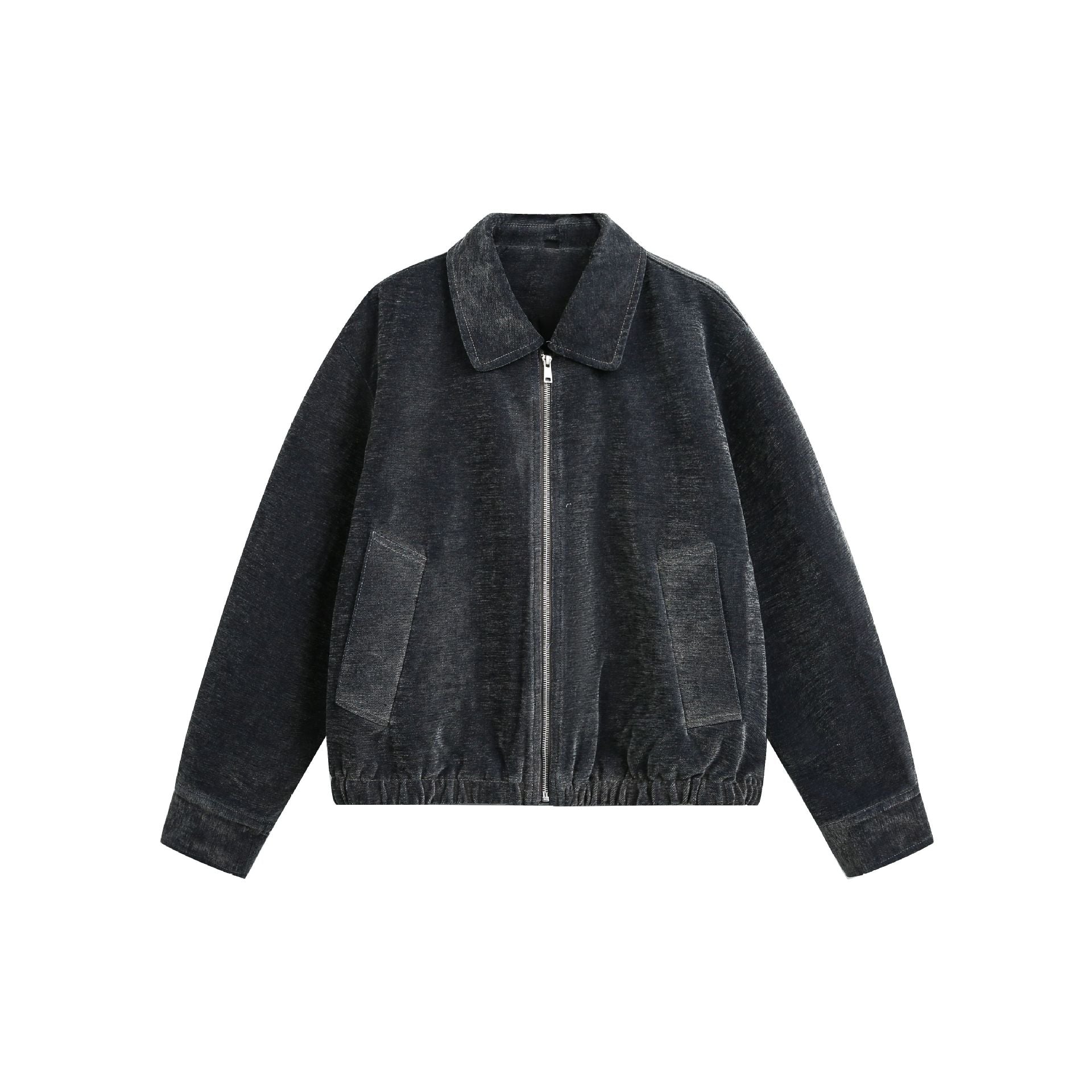 Unisex Boxy Bomber Jacket with Shirt Collar, Front Zipper and Flap Pockets Chichicherry