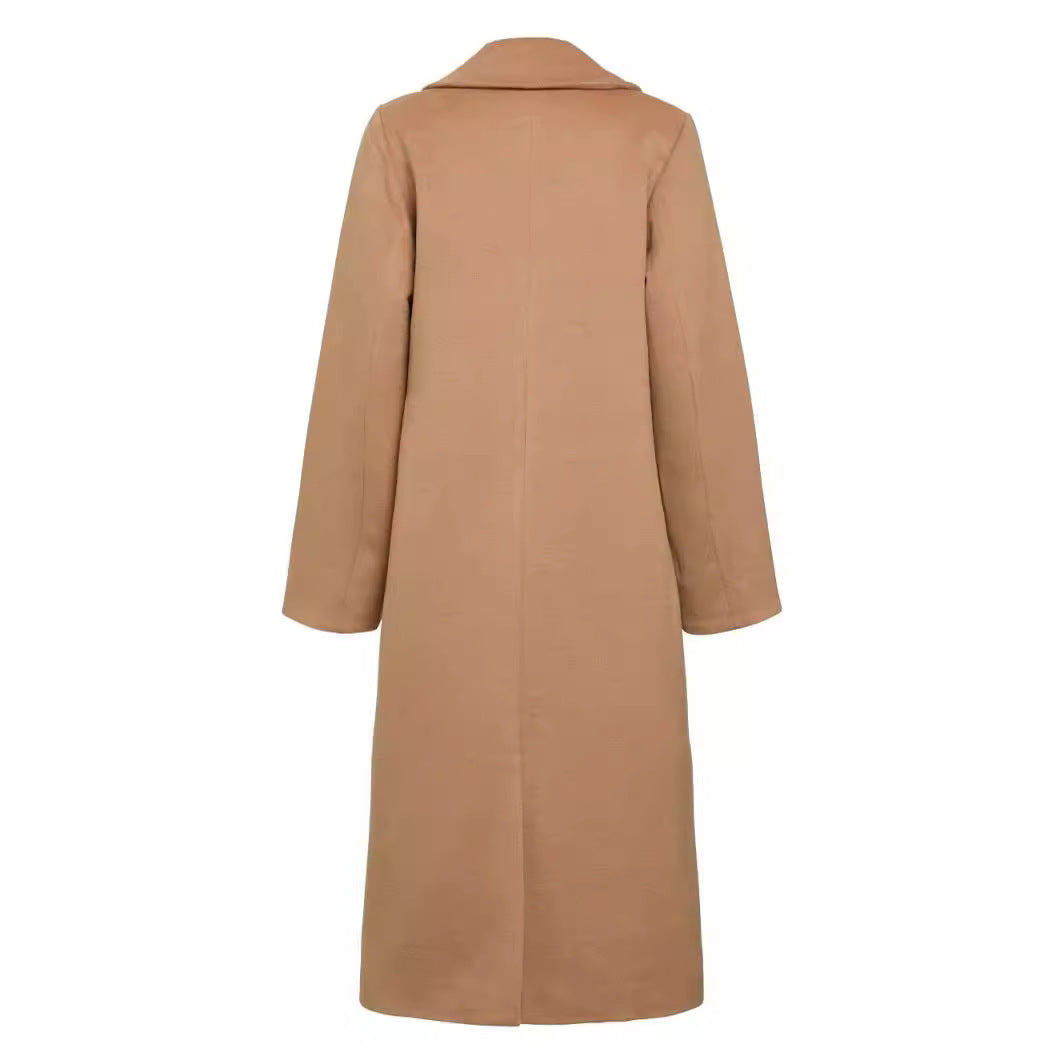 Women's Mid-Length Single-Breasted Wool Blend Coat with Minimalist Shawl Collar Chichicherry