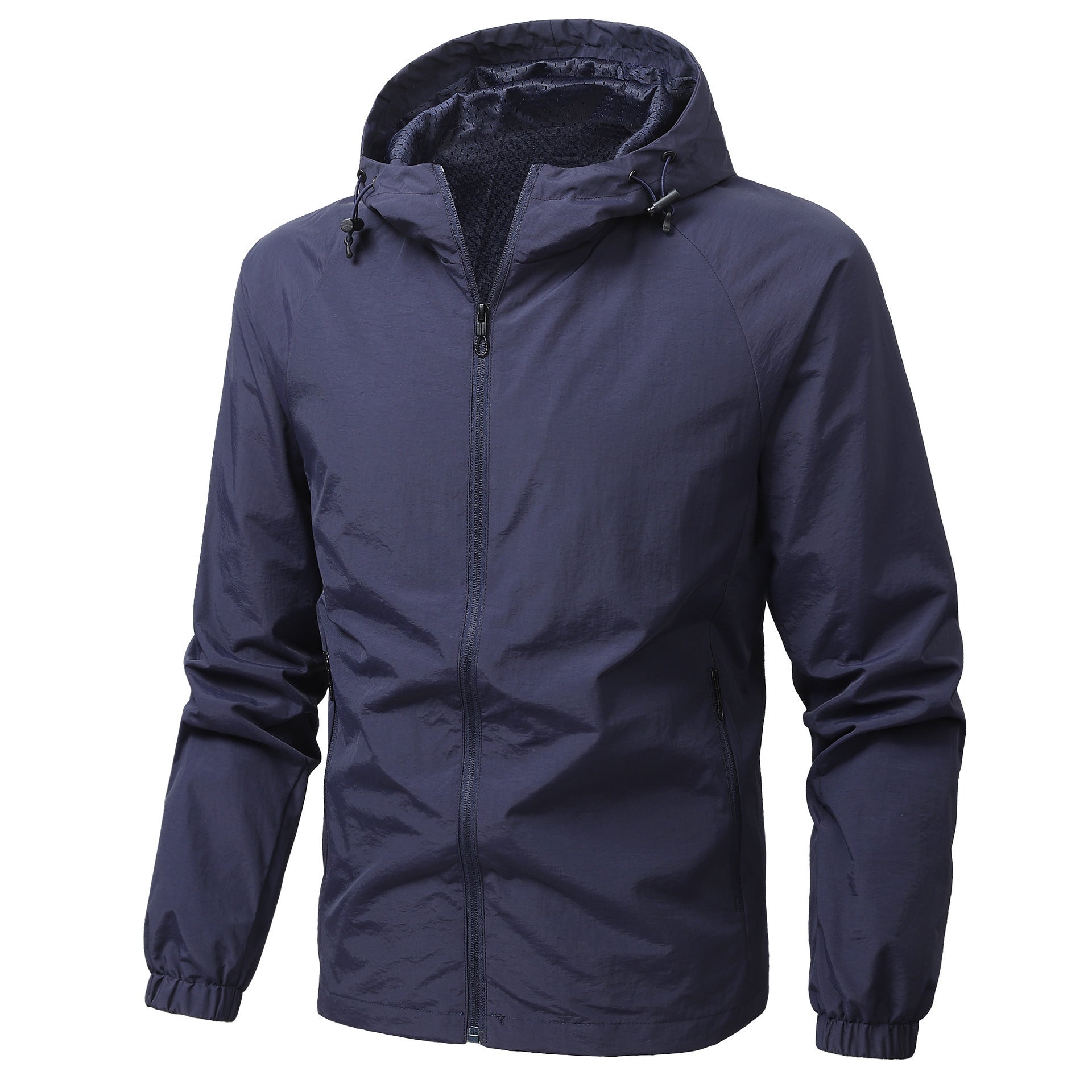 Men's Lightweight Windproof Hooded Outdoor Jacket with Full Zipper and Elastic Cuffs Chichicherry