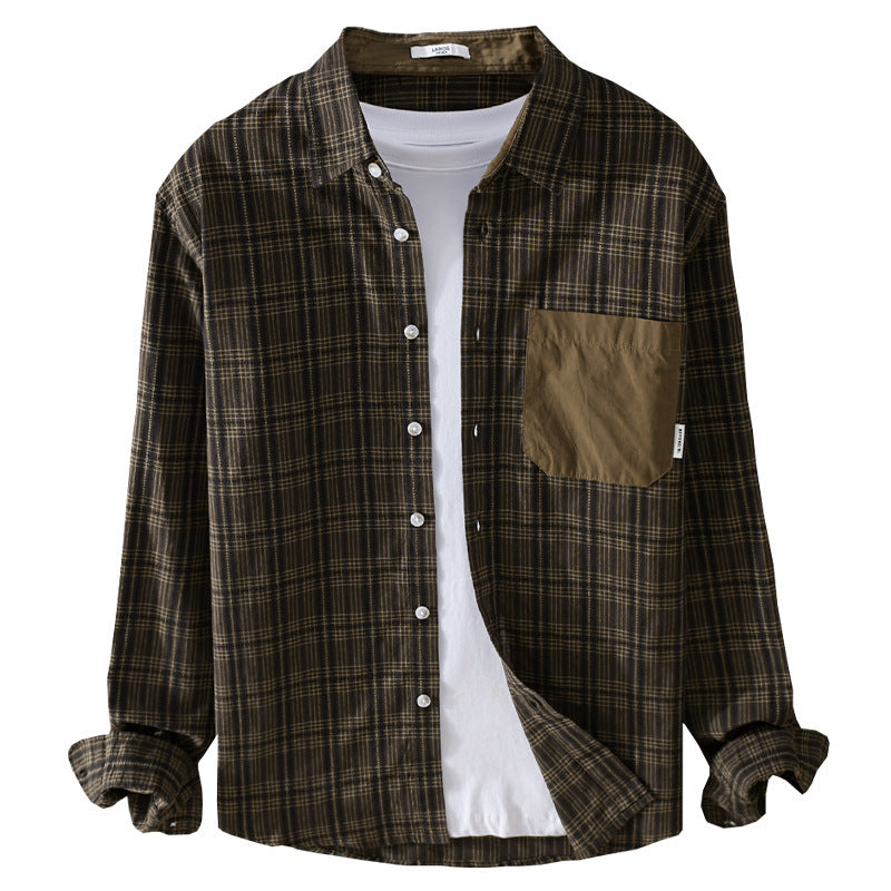 Men's Checked Overshirt in Relaxed Fit with Contrasting Chest Pocket Chichicherry