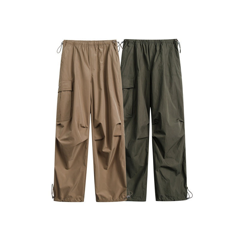 Ladies High-Waist wide Nylon Cargo Pants with drawstring waistband and multifunctional pockets Chichicherry