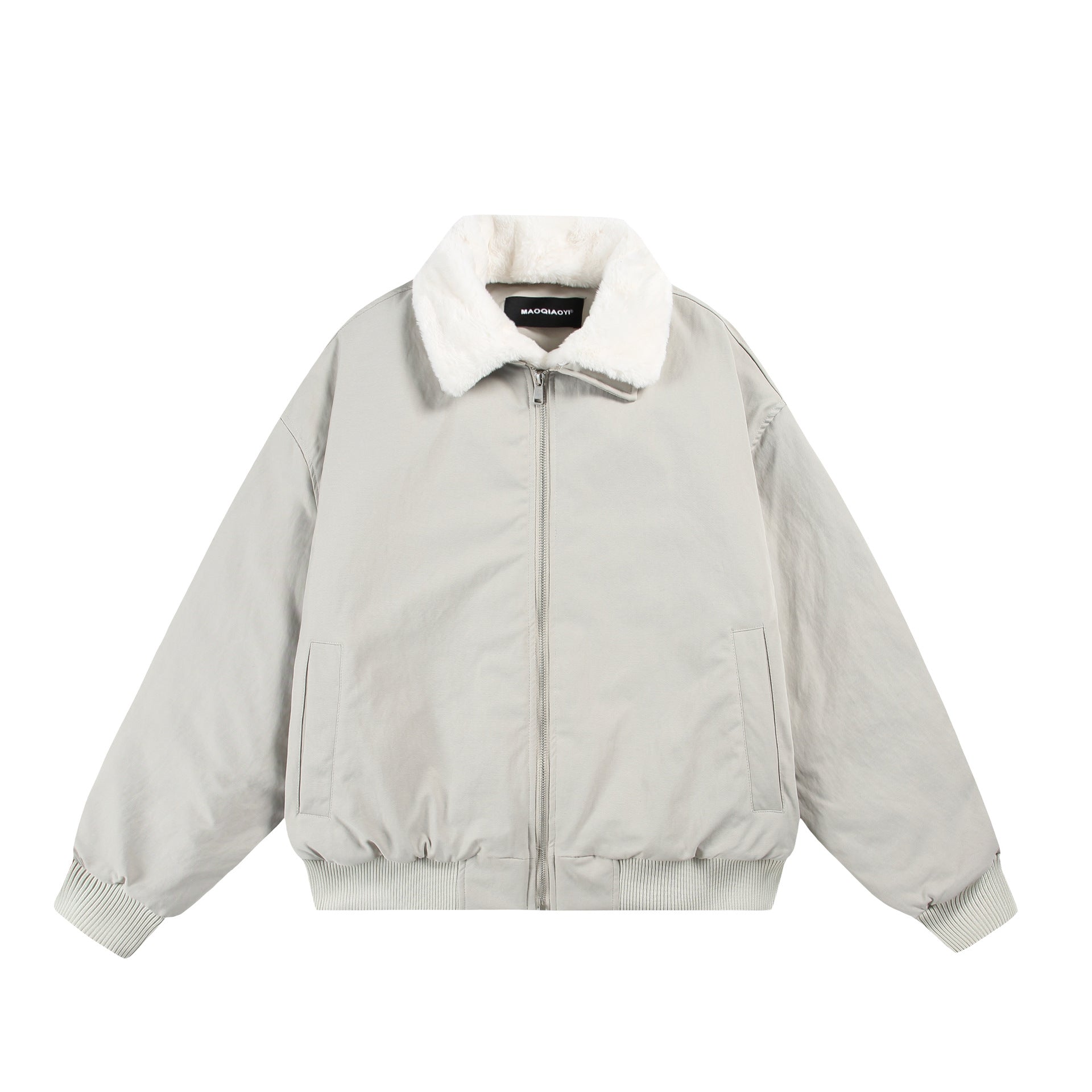 Men's Boxy Bomber Jacket with Teddy Collar and Ribbed Hem Chichicherry