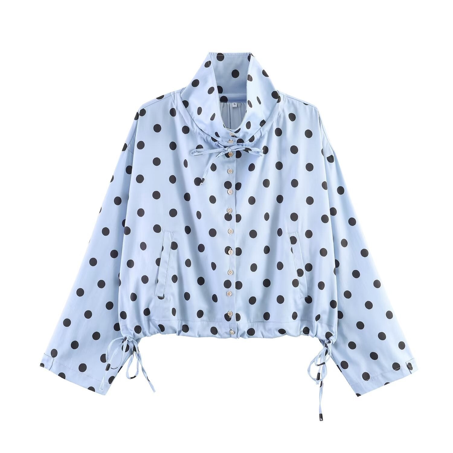 Women's Lightweight Windbreaker with Stand Collar, Ties and Drawstring Chichicherry