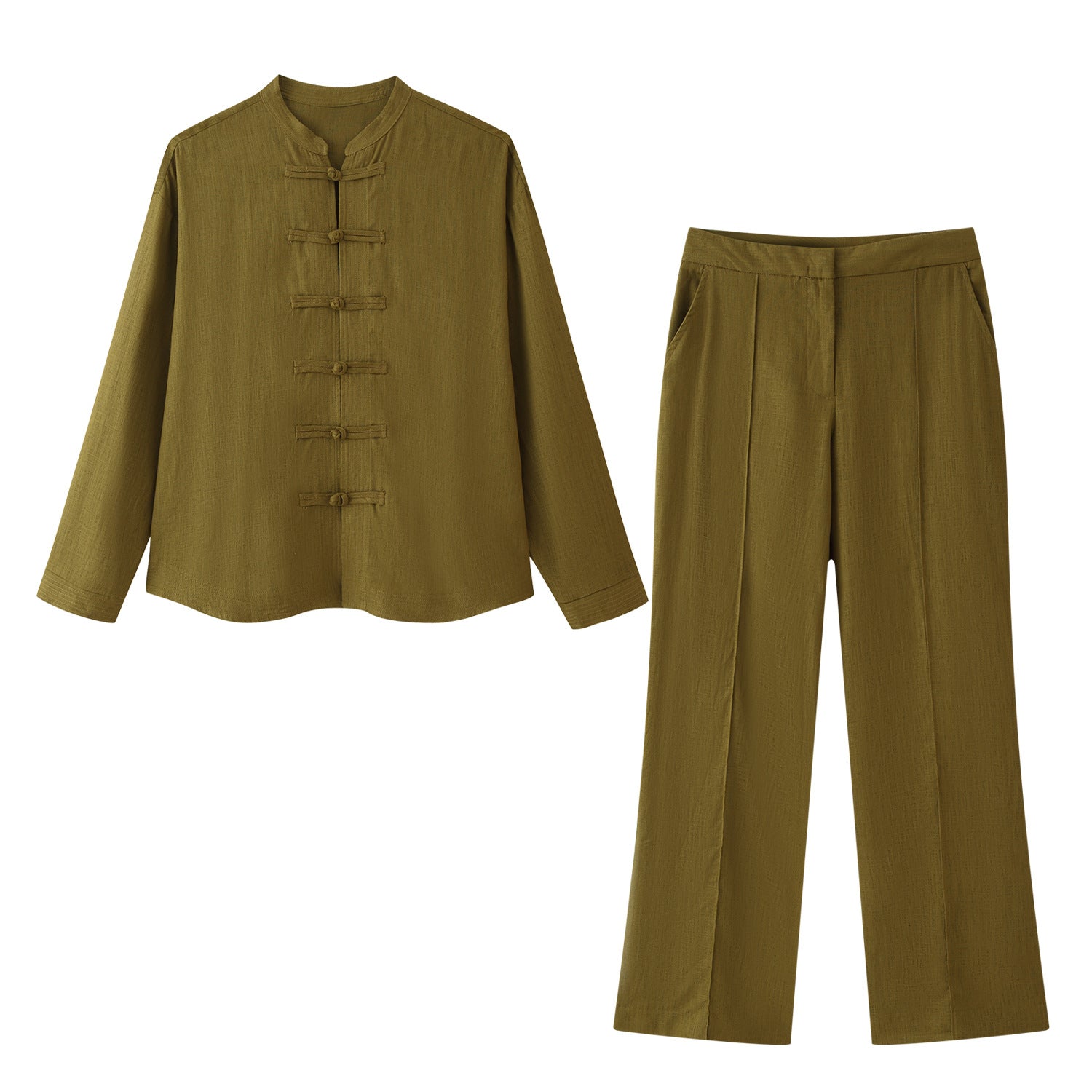 Women High-waisted wide fabric trousers with pleats and side pockets Chichicherry