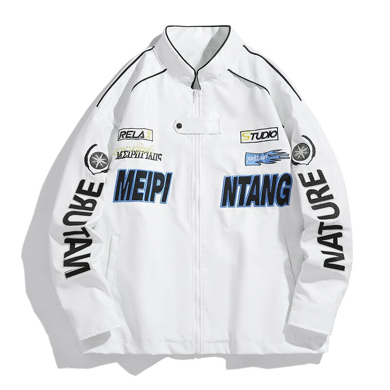 Men's embroidered utility training jacket in racing look with stand-up collar Chichicherry
