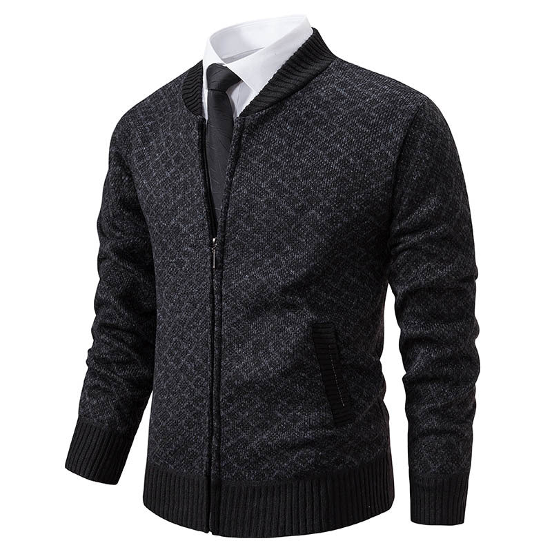 Men's knitted zip jacket with fine jacquard pattern, full zip and ribbed hem Chichicherry