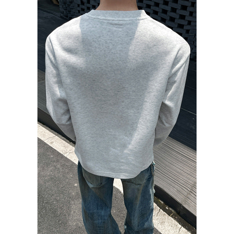 Men's Oversize Round Neck Sweatshirt with Dropped Shoulder and Decorative Stitching Chichicherry
