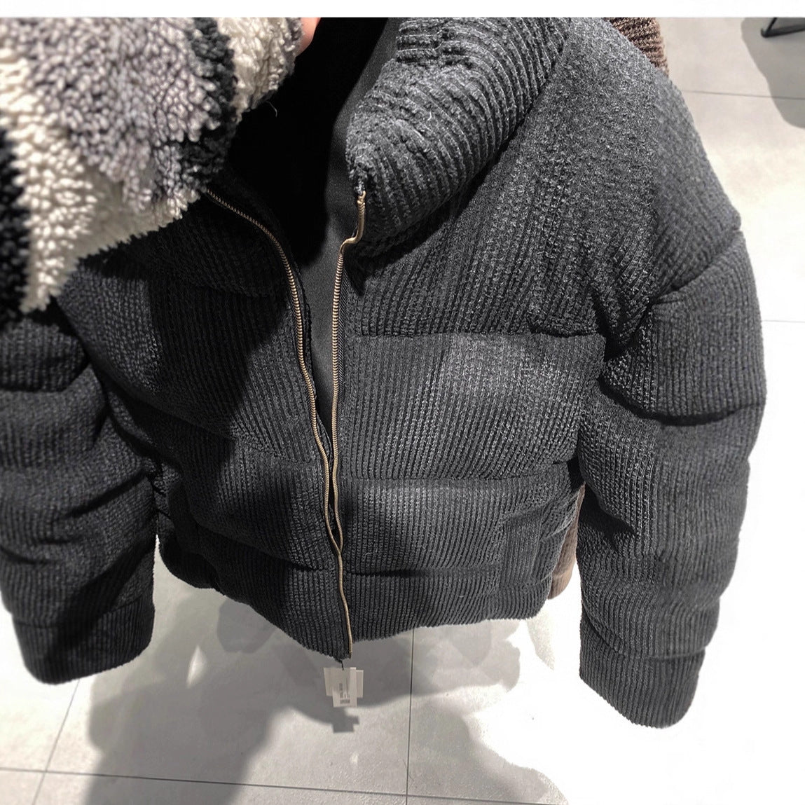 Men's short quilted jacket in cord structure with high stand-up collar Chichicherry