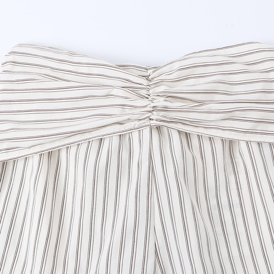 Women Wide Highwaist Trousers with Vertical Stripes and Tied Belt Chichicherry