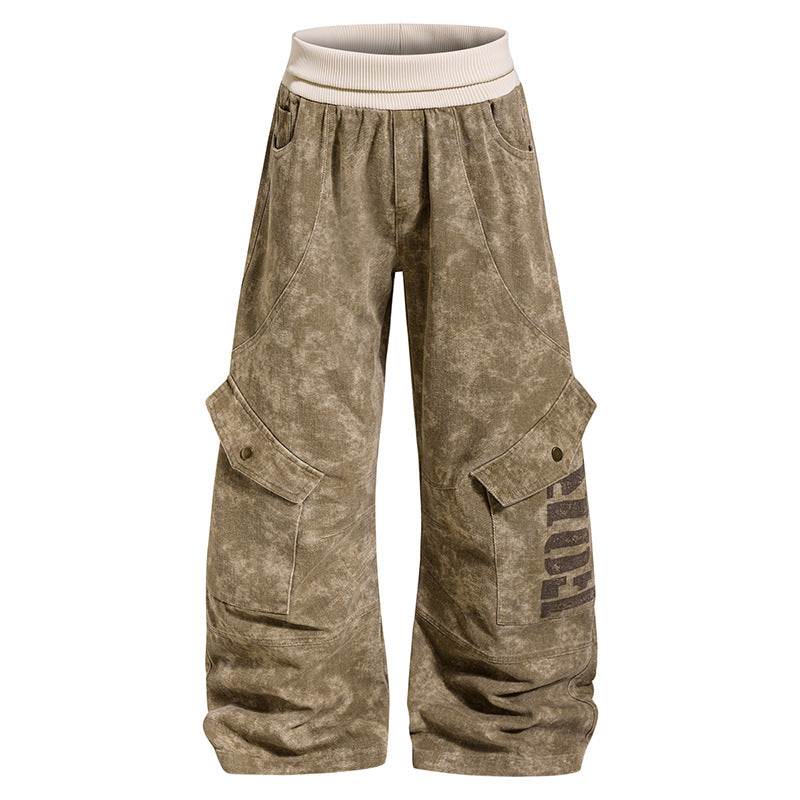 Women's Wide Cargo Culotte Pants with High Ribbed Waistband and Utility Pockets Chichicherry