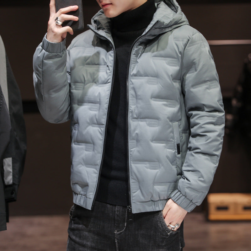 Men's Lightweight Quilted Hooded Jacket with Thermal Insulation and Elastic Hem