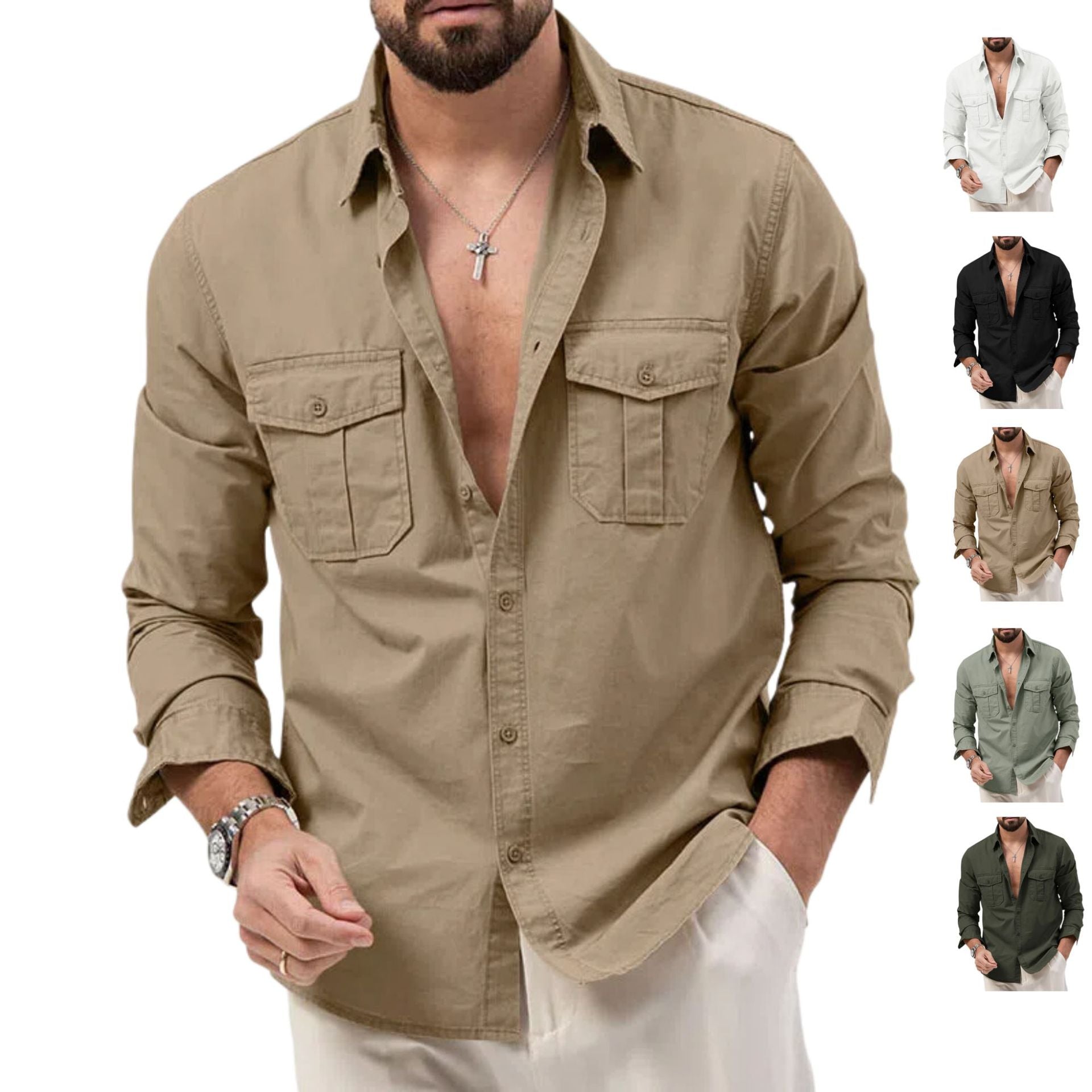 Men's shirt with chest pockets and Kent collar, casual regular fit made of cotton mix Chichicherry