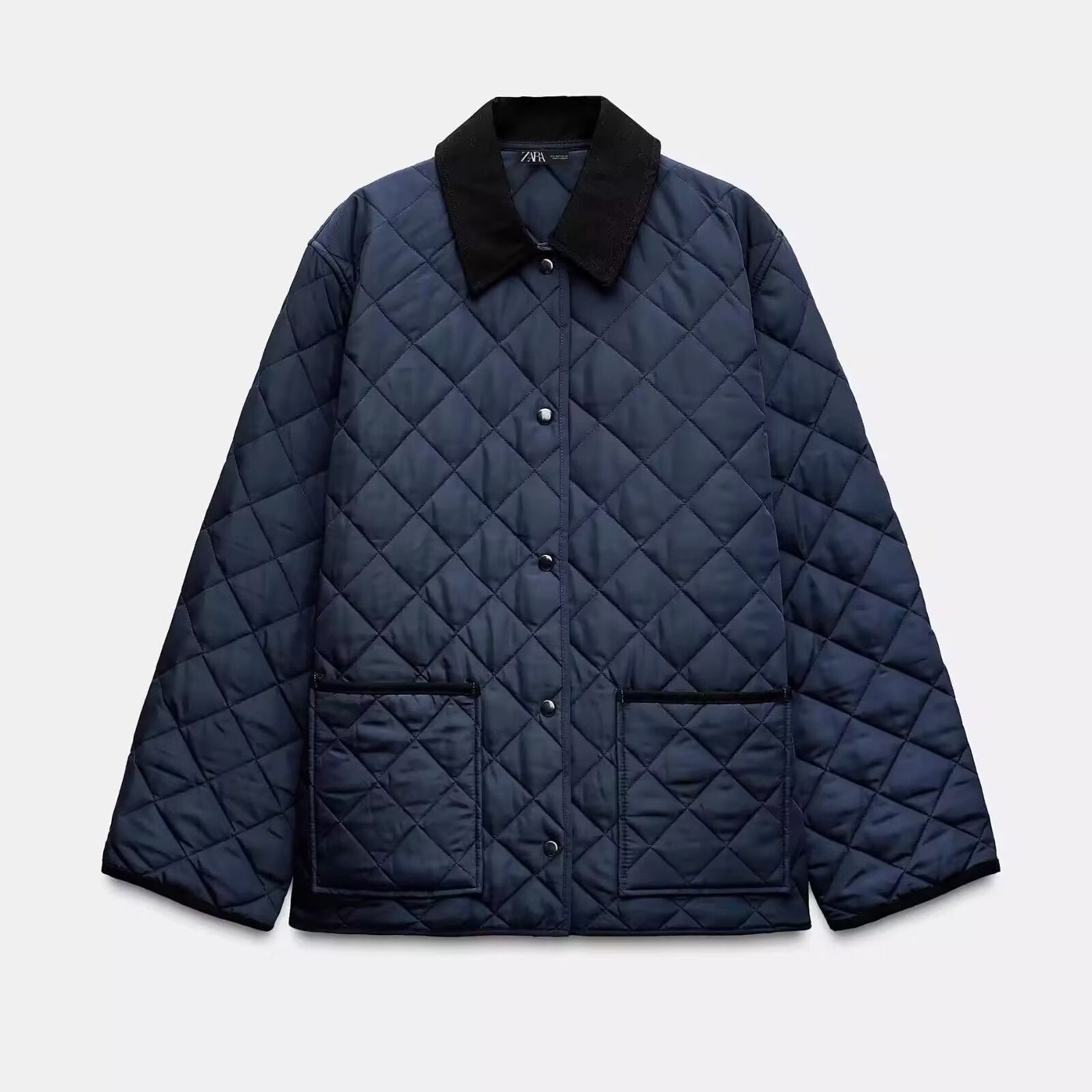 Women Lightweight Quilted Transitional Jacket in Oversized Cocoon with Cord Collar Chichicherry