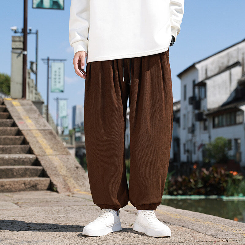 Men's Wide Cord Lounge Pants with Drawstring, Ribbed Cord Structure and Elastic Cuffs Chichicherry