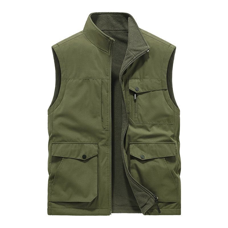 Men's Multifunctional Utility Vest with Fleece Lining and Multiple Pockets Chichicherry