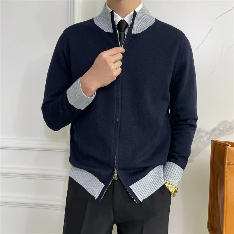 Herren Reißverschluss-Feinstrick-Cardigan mit Stehkragen und geripptem Saum Chichicherry
