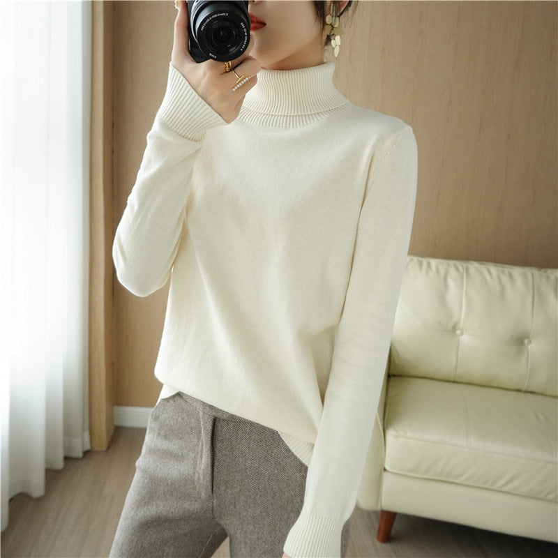 Women Minimalist Fine Knit Roll Neck with High Rib Collar and Slim Fit Chichicherry