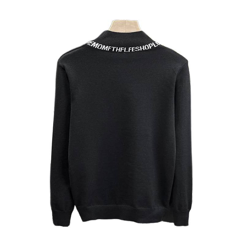 Unisex Feinstrickpullover mit kurzem Stehkragen und kontrastierendem Schriftkragen Chichicherry