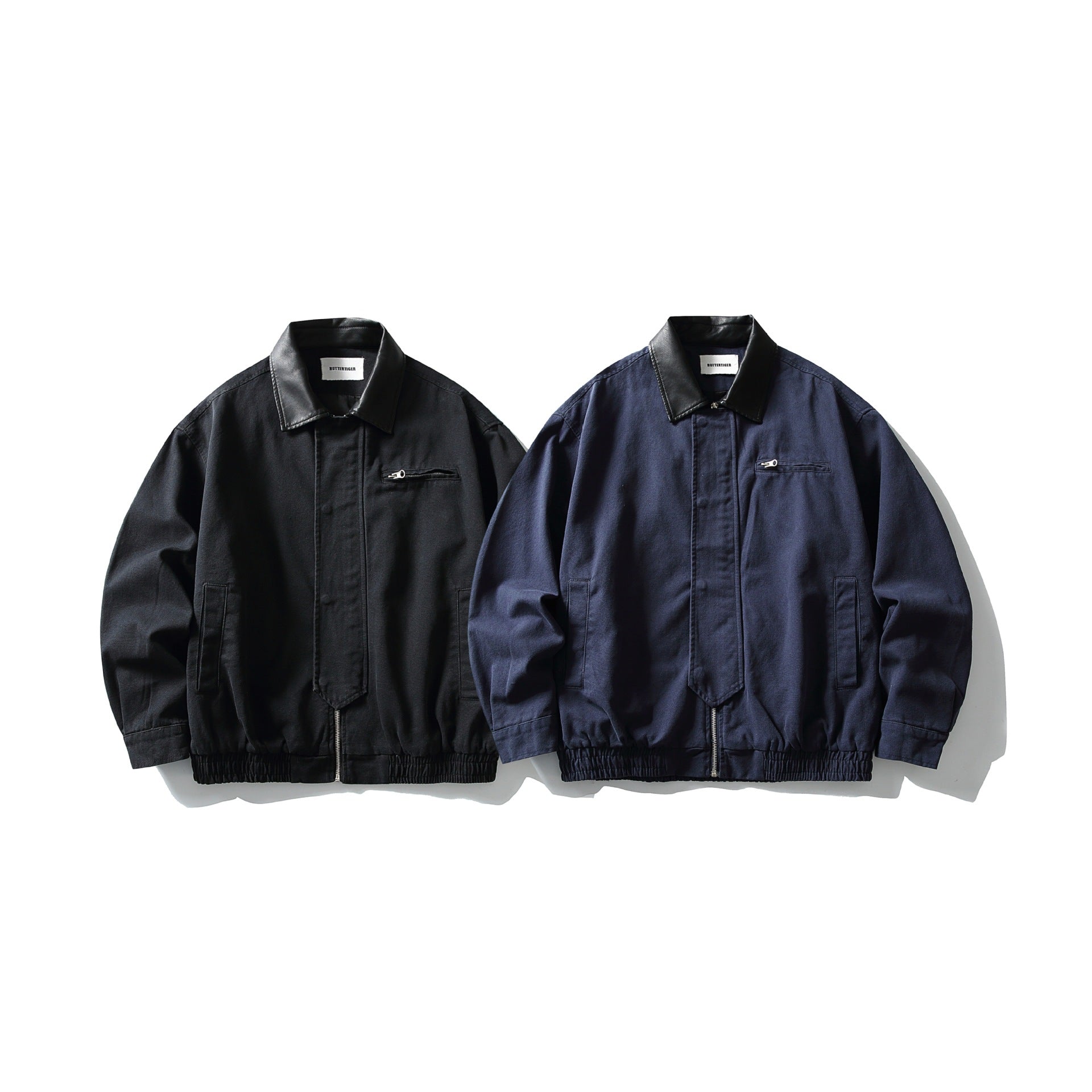 Men's short-cut boxy blouson with contrasting leather collar Chichicherry