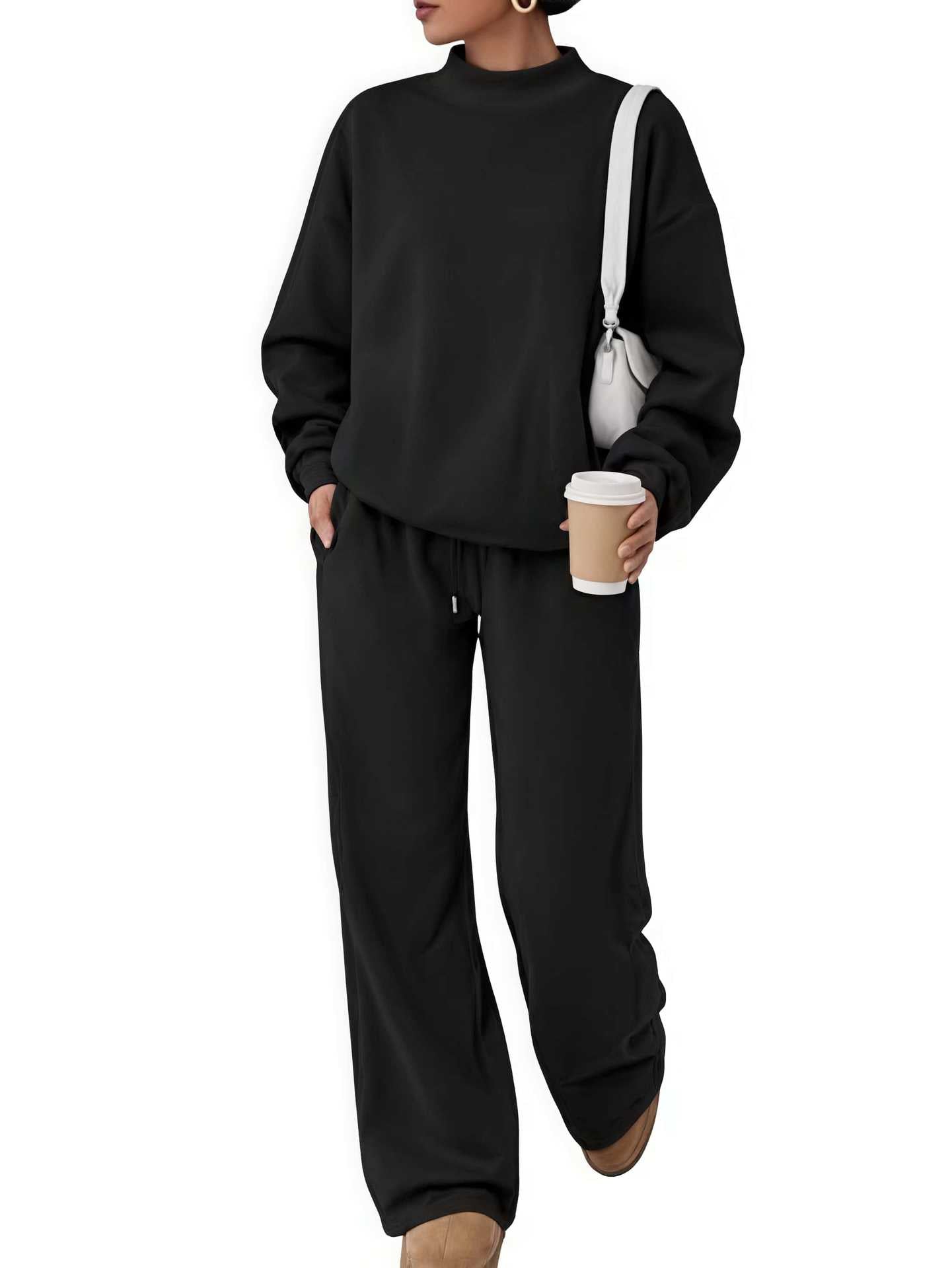Women's Casual Lounge Set with High Stand-Up Collar and Loose Sweatpants Chichicherry
