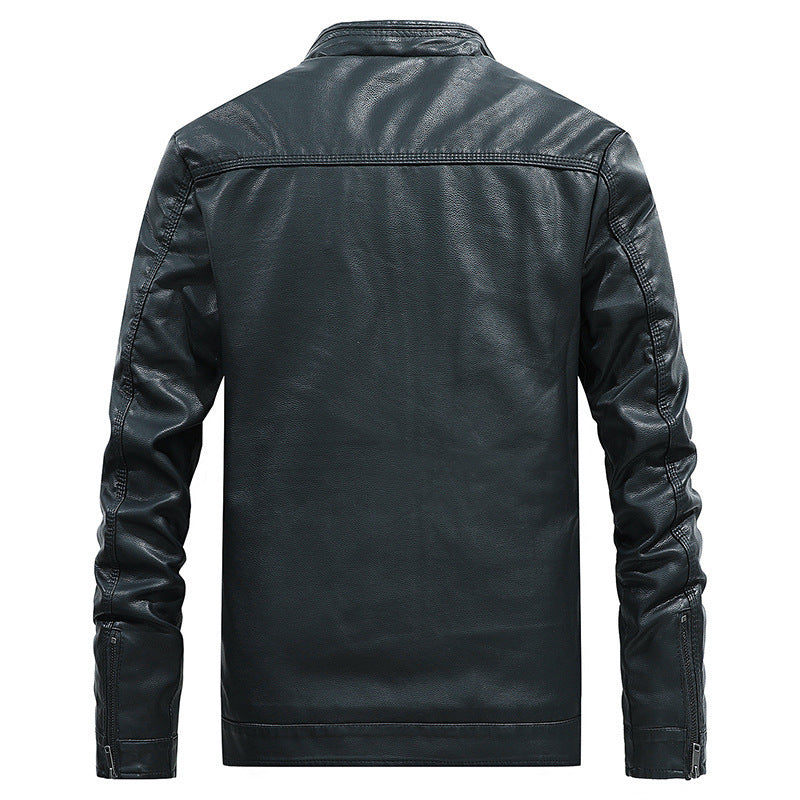 Men's Faux Leather Blouson with Stand Collar and Padded Thermal Lining Chichicherry