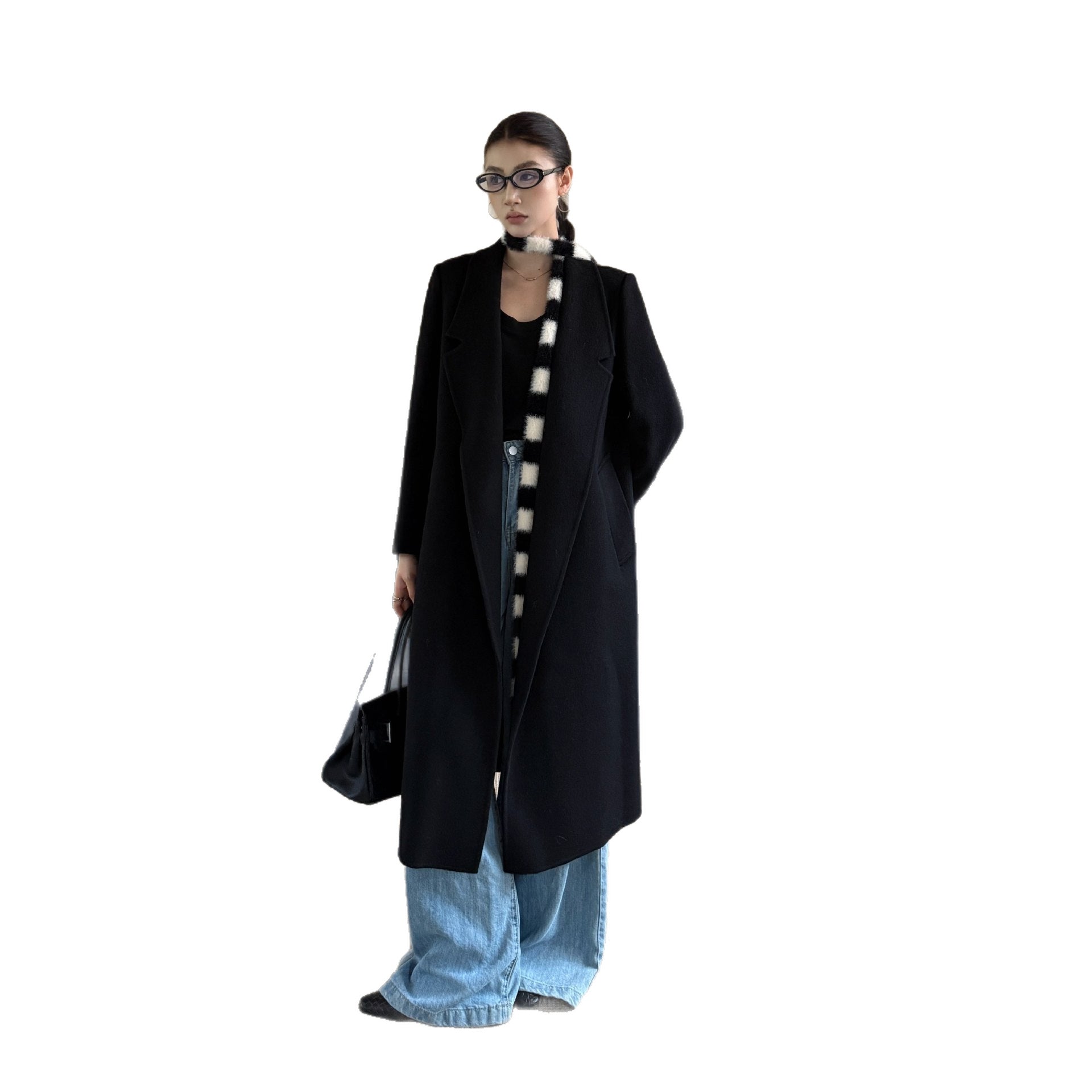 Women's Oversize Wool Coat with Structured Shoulder Section and Elegant Lapel Chichicherry