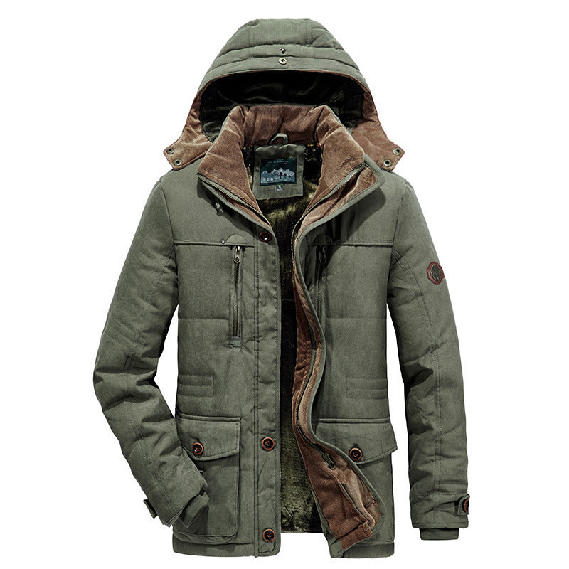 Men's padded field parka with corduroy inner collar, warm faux fur lining and hood Chichicherry