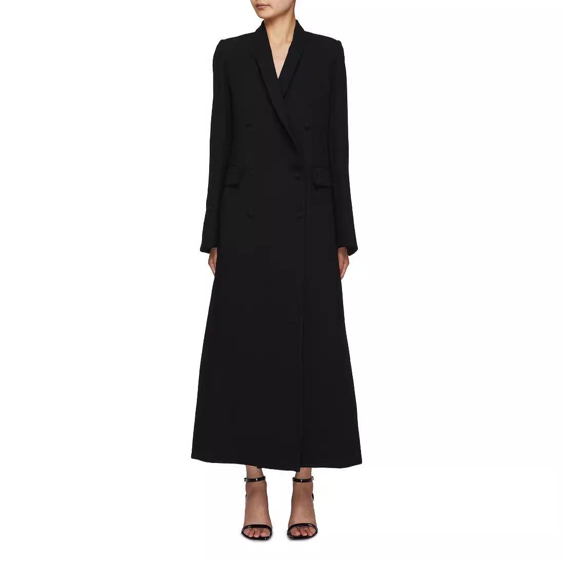 Women Double-Breasted Maxi Blazer Coat with Slim Silhouette Chichicherry