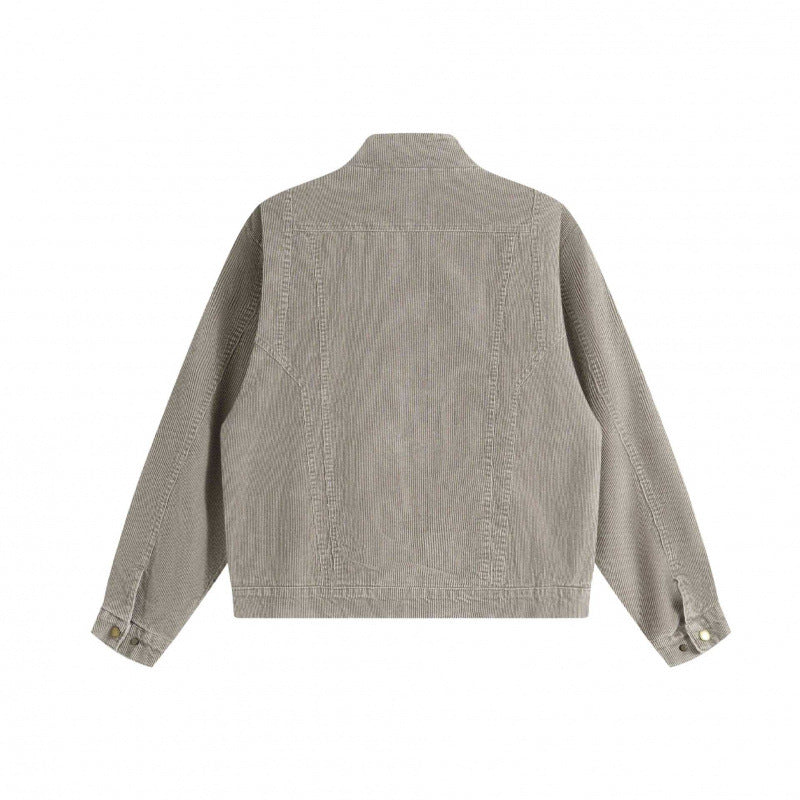 Unisex Cord-Boxy-Jacket with stand-up collar, hidden snap button placket and patch pockets Chichicherry